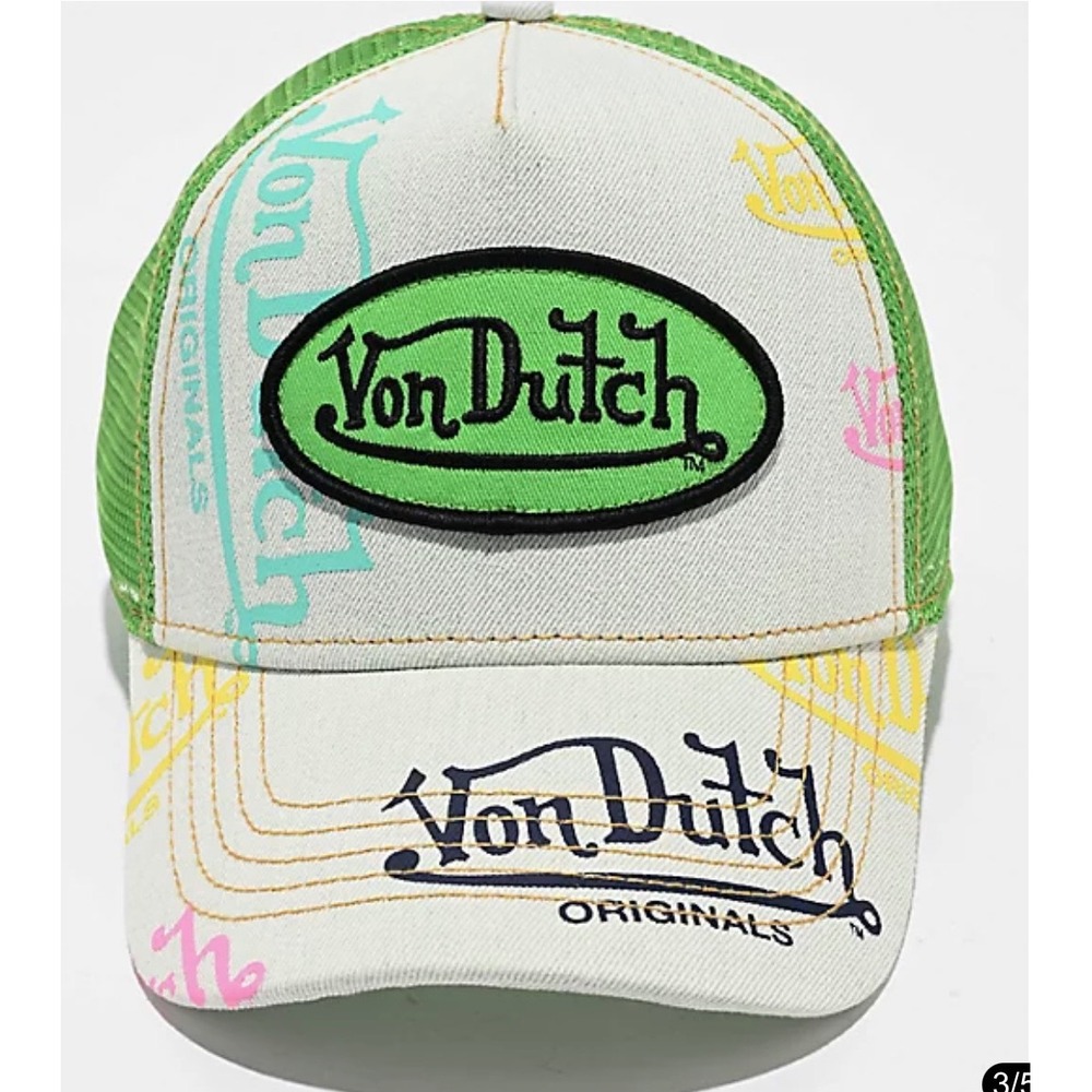 NEW Von‎ Dutch Hat Light Denim Green Trucker Mesh SnapBack Cap Retro unisex Y2K